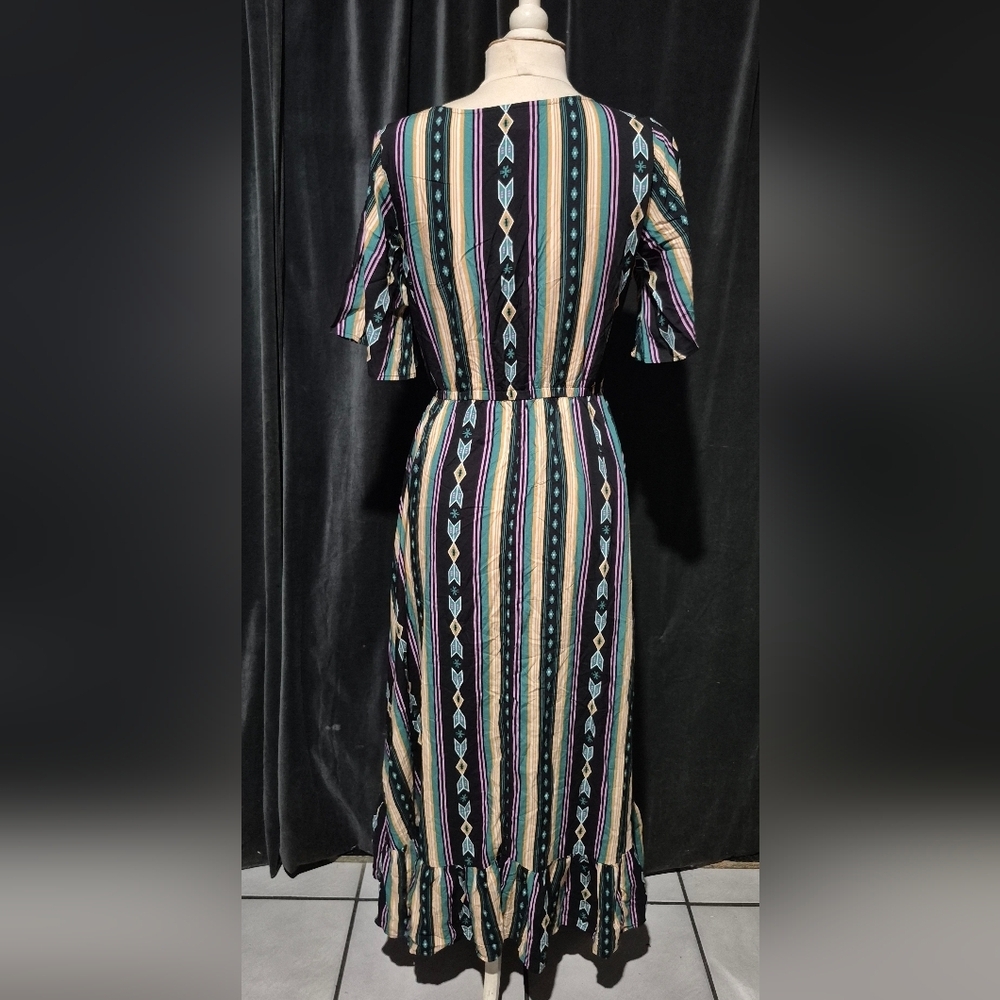 Wrangler Women's Black Multicolor Striped Midi Dress - Picture 2 of 3